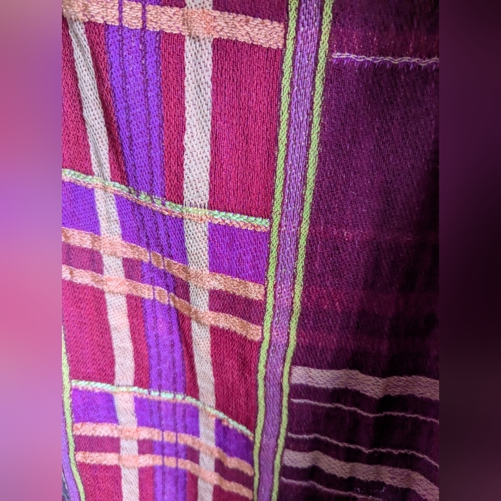 KENZO Red Pink Tartan Plaid Wool Reversible Luxury Blanket Scarf - Picture 3 of 7
